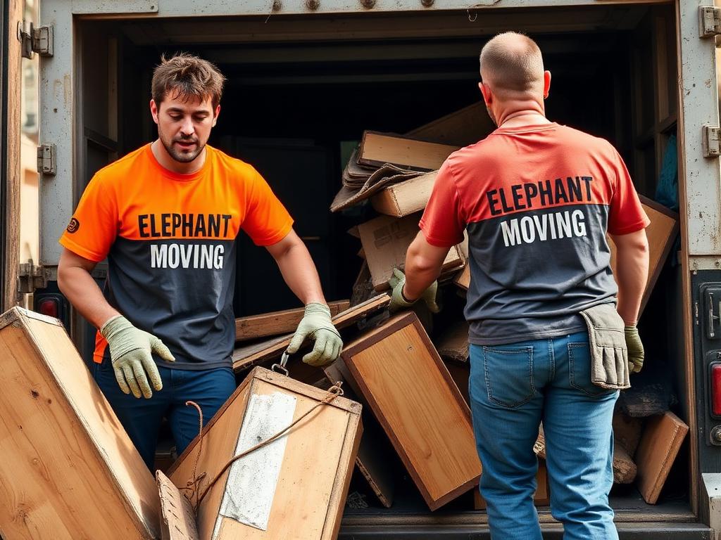 Elephant Moving crew hauling construction debris