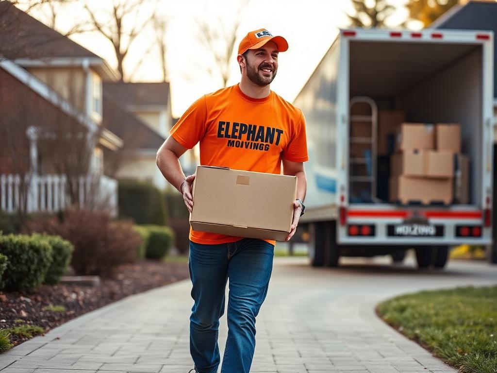 Elephant Moving mover carrying boxes to a truck