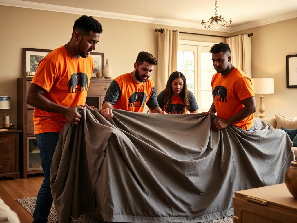 Elephant Moving crew wrapping furniture